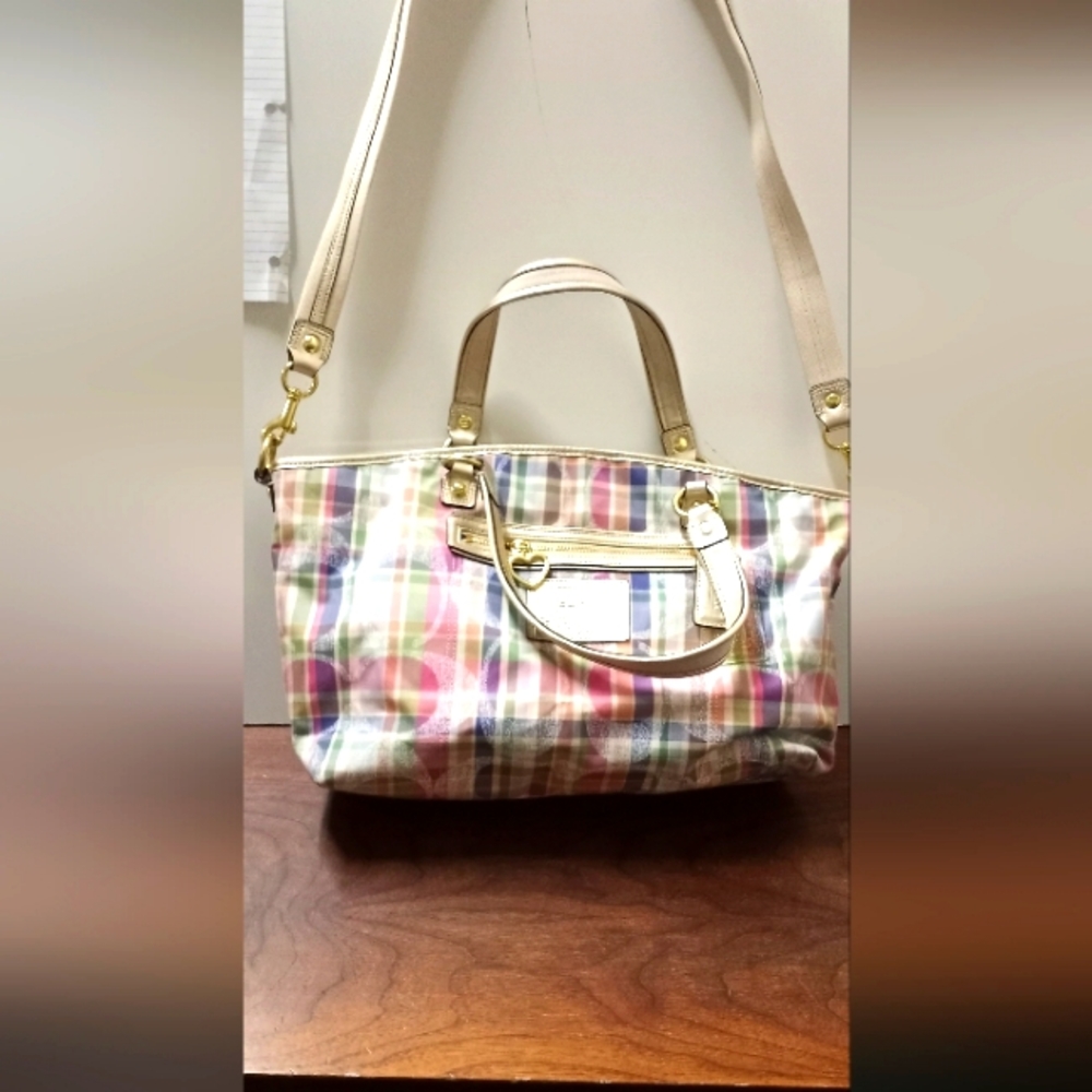 Coach Pastel Plaid Shoulder Bag